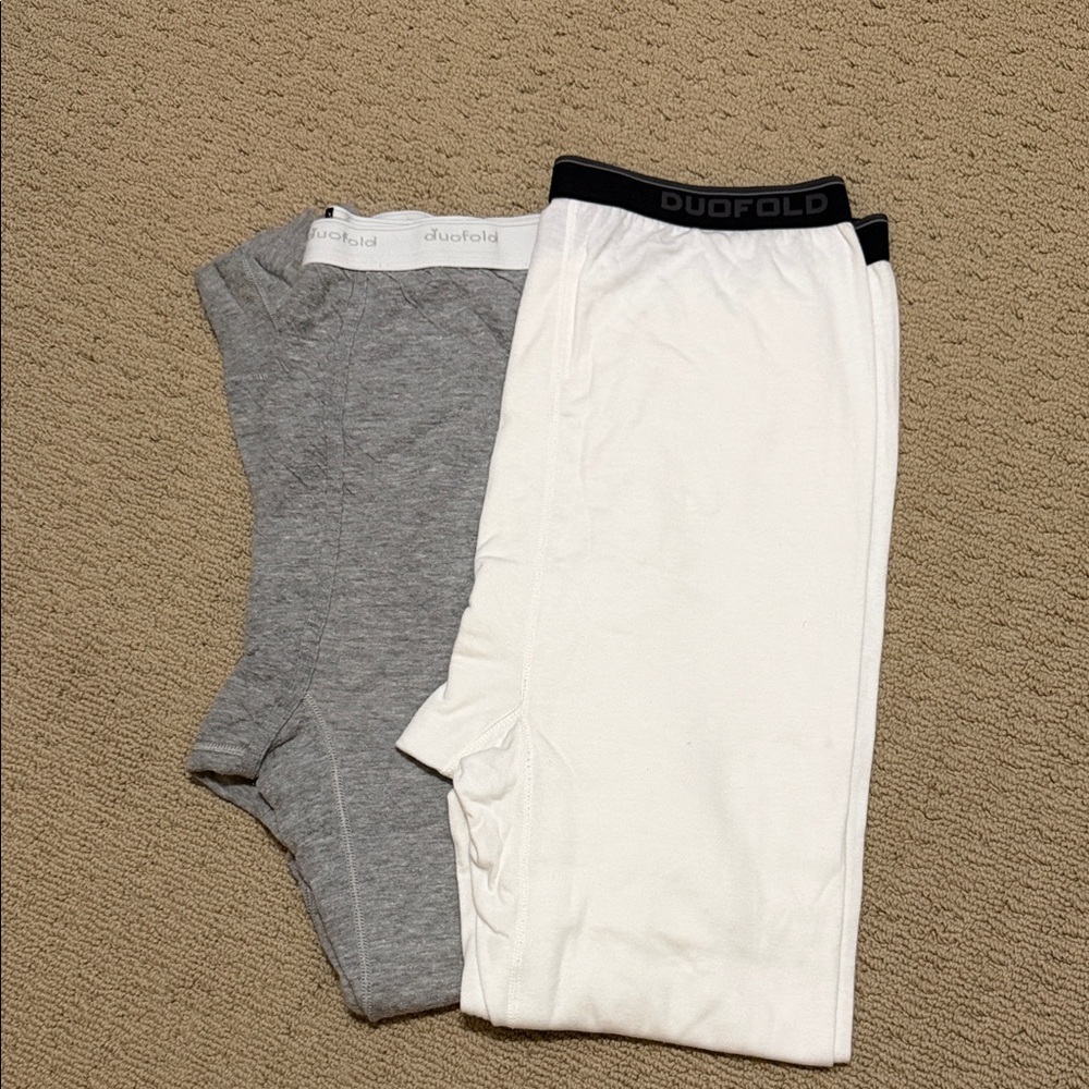 Duofold Set of Two Men's Gray & White Thermal Pants, Long Johns, Size XL.